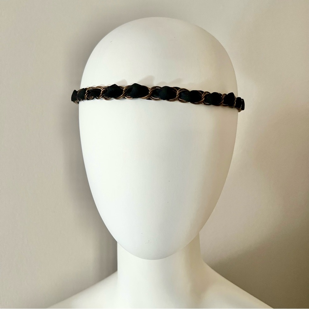 Elegant Black Headband with Gold Tone Accents